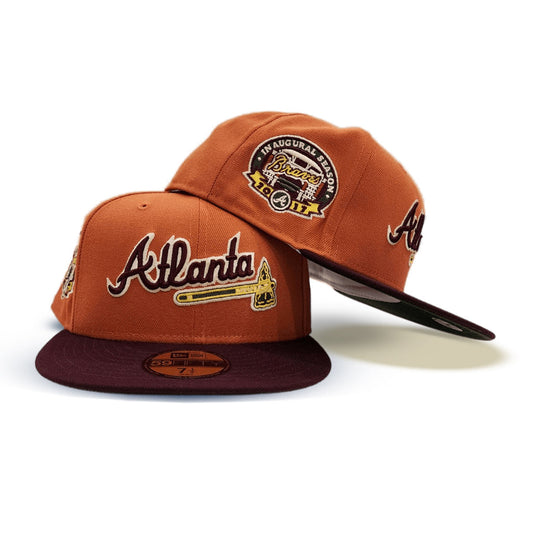 Rust Atlanta Braves Maroon Visor Olive Green Bottom 2017 Inaugural Season Side Patch New Era 59Fifty Fitted