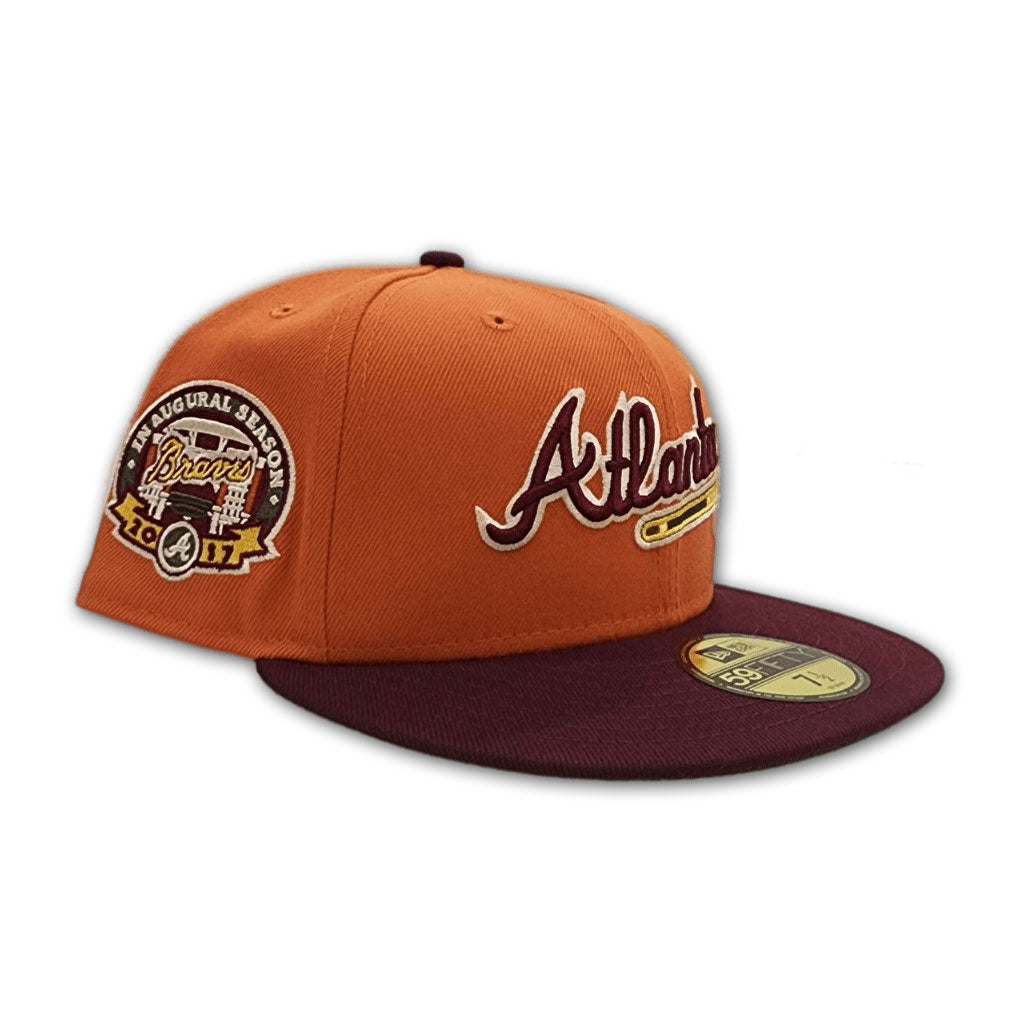 Rust Atlanta Braves Maroon Visor Olive Green Bottom 2017 Inaugural Season Side Patch New Era 59Fifty Fitted