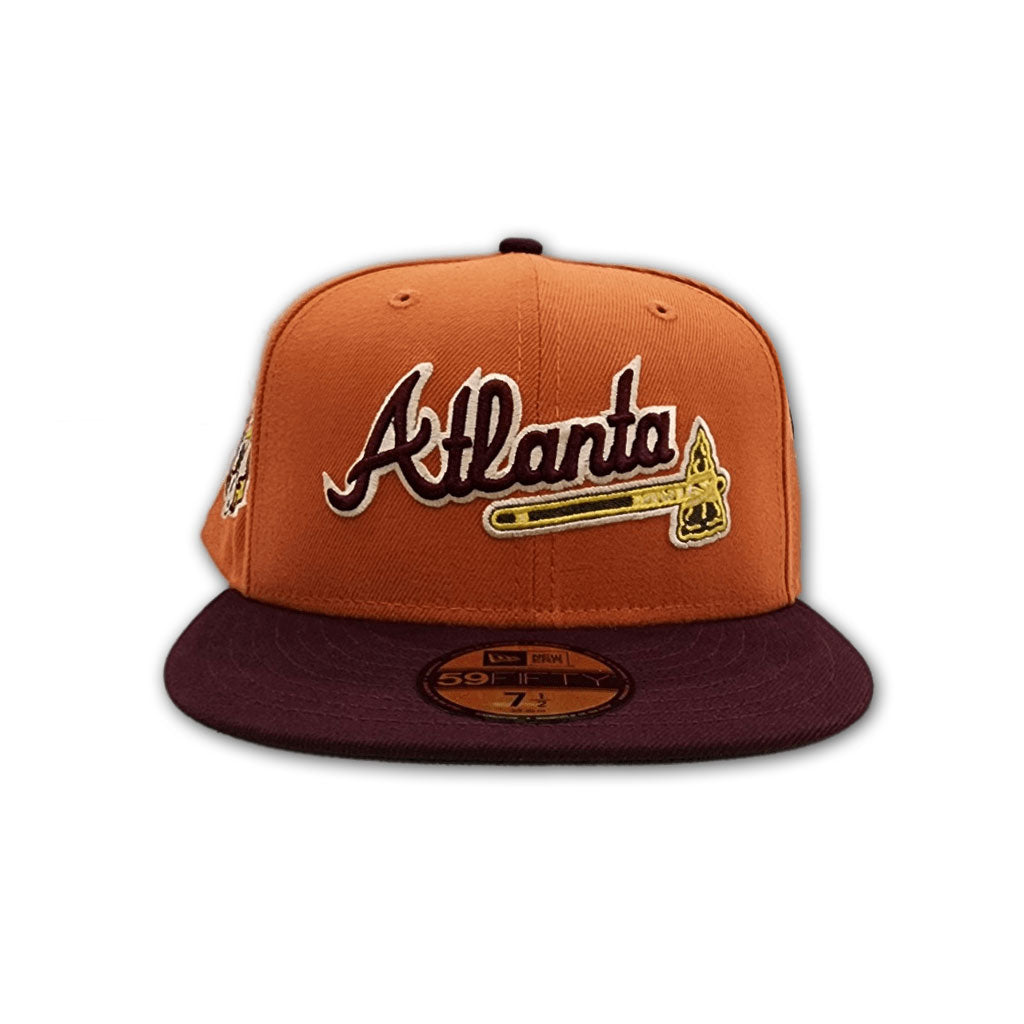 Rust Atlanta Braves Maroon Visor Olive Green Bottom 2017 Inaugural Season Side Patch New Era 59Fifty Fitted