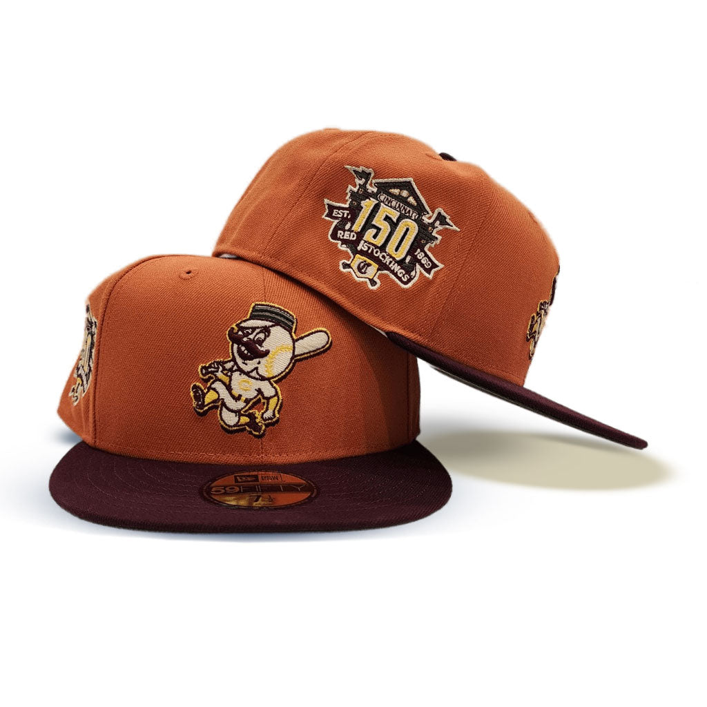 Rust Cincinnati Reds Maroon Visor Olive Green Bottom 150th Anniversary Side Patch New Era 59Fifty Fitted