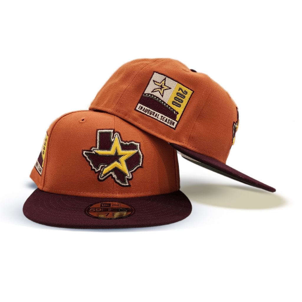 Rust Houston Astros Maroon Visor Olive Green Bottom 2000 Inaugural Season Side Patch New Era 59Fifty Fitted