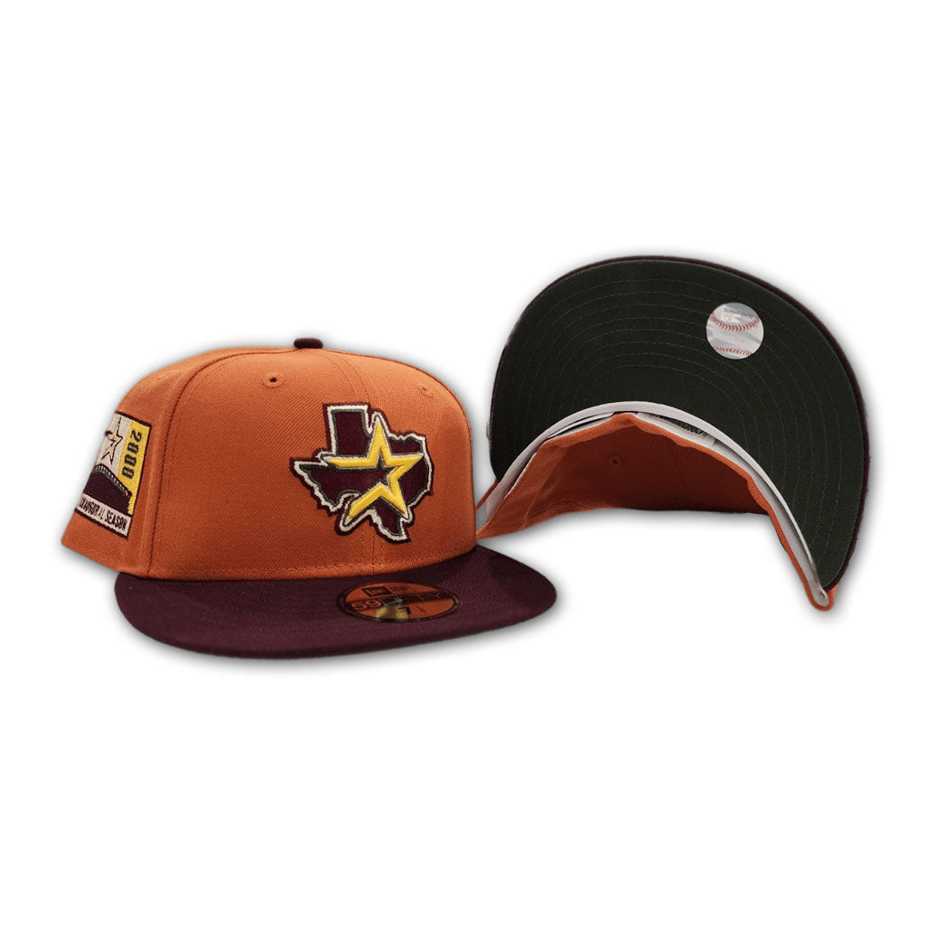 Rust Houston Astros Maroon Visor Olive Green Bottom 2000 Inaugural Season Side Patch New Era 59Fifty Fitted