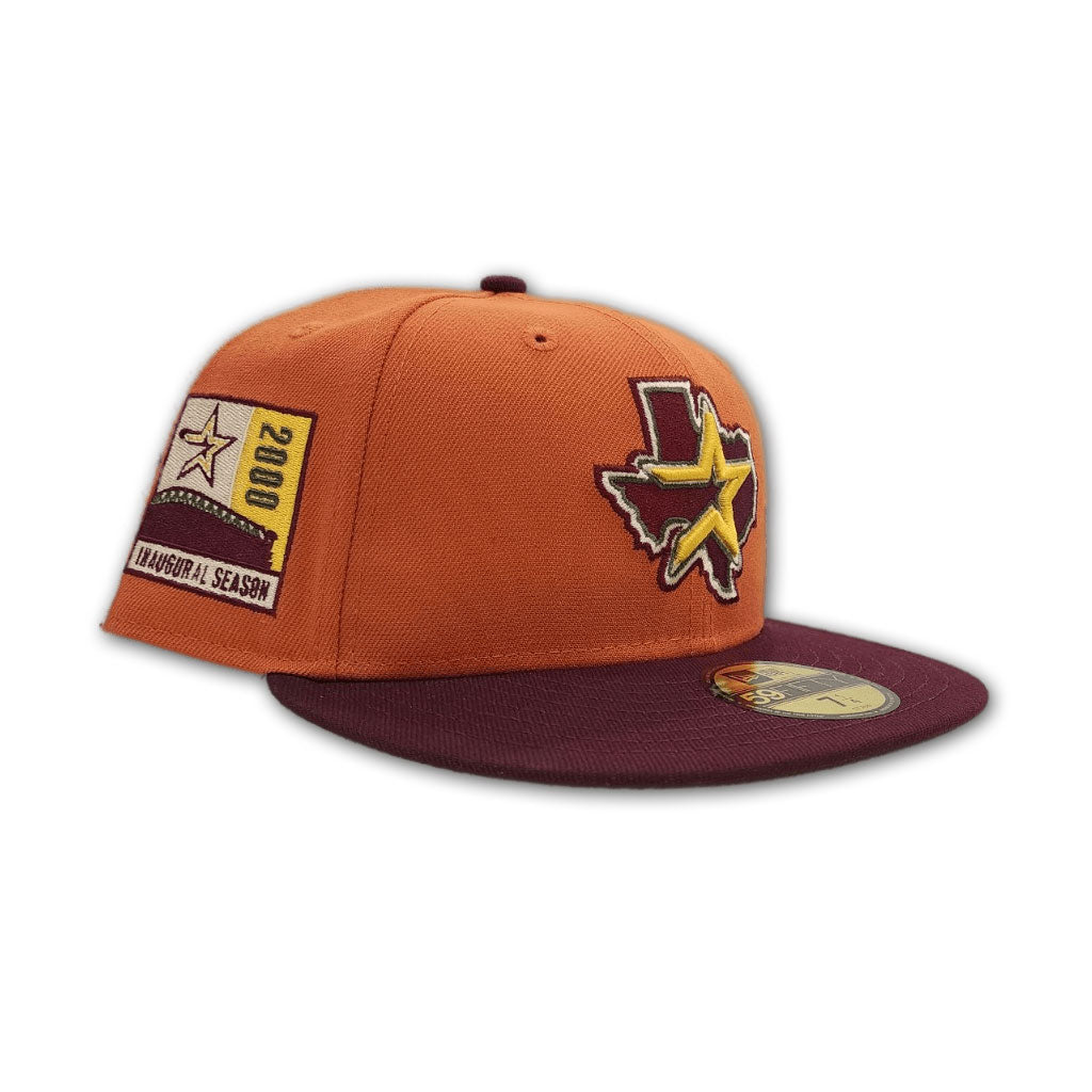 Rust Houston Astros Maroon Visor Olive Green Bottom 2000 Inaugural Season Side Patch New Era 59Fifty Fitted