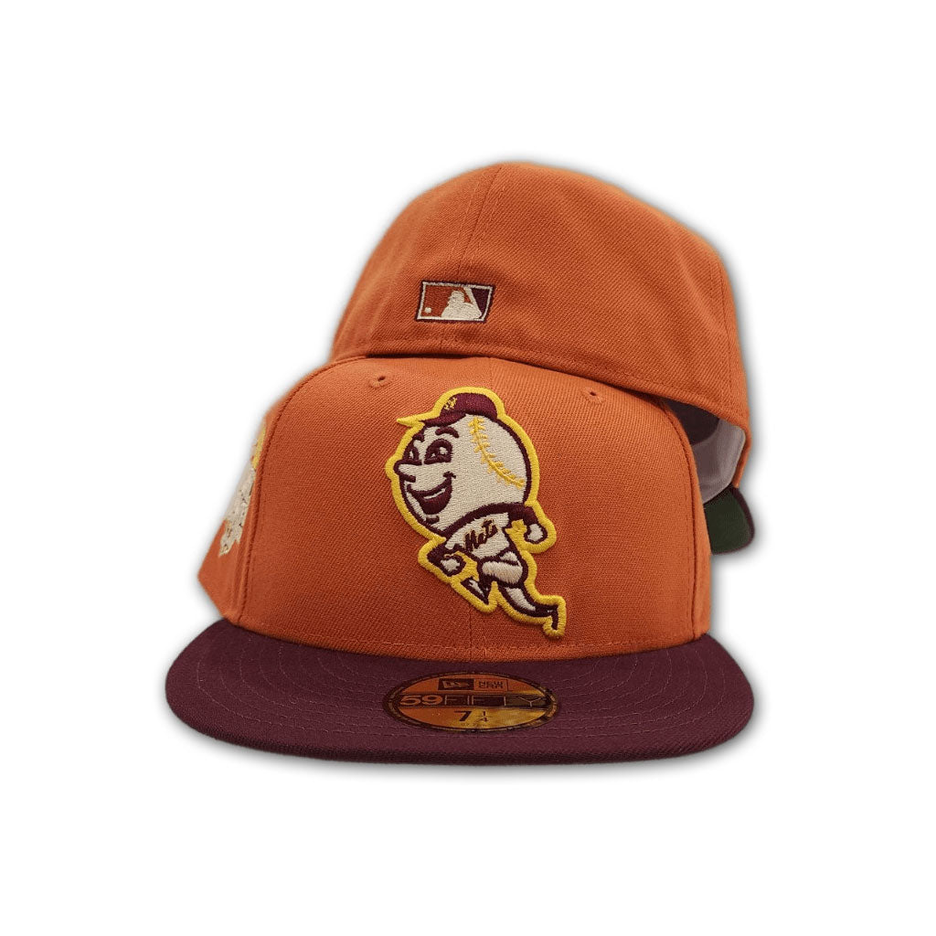 Rust New York Mr. Mets Maroon Visor Olive Green Bottom 2015 World Series Side Patch New Era 59Fifty Fitted