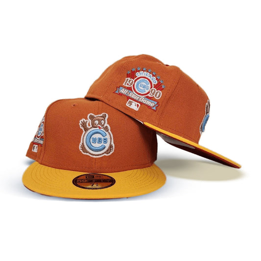 Rust Orange Chicago Cubs Yellow Visor Red Bottom 1990 All Star Game Side Patch New Era 59Fifty Fitted