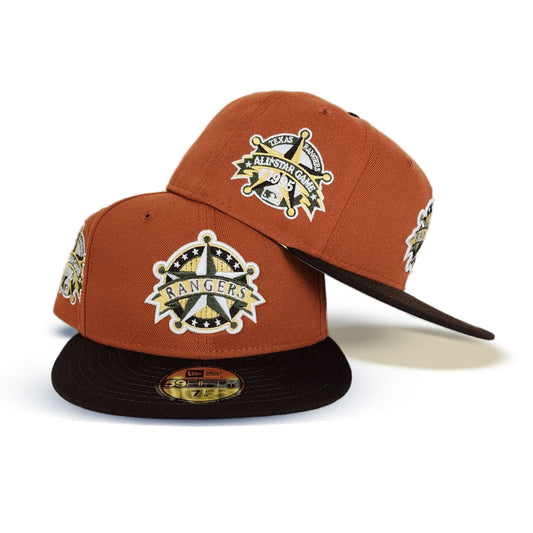 Rust Texas Rangers Brown Visor Gary Bottom 1995 All Star Game Side Patch New Era 59Fifty Fitted