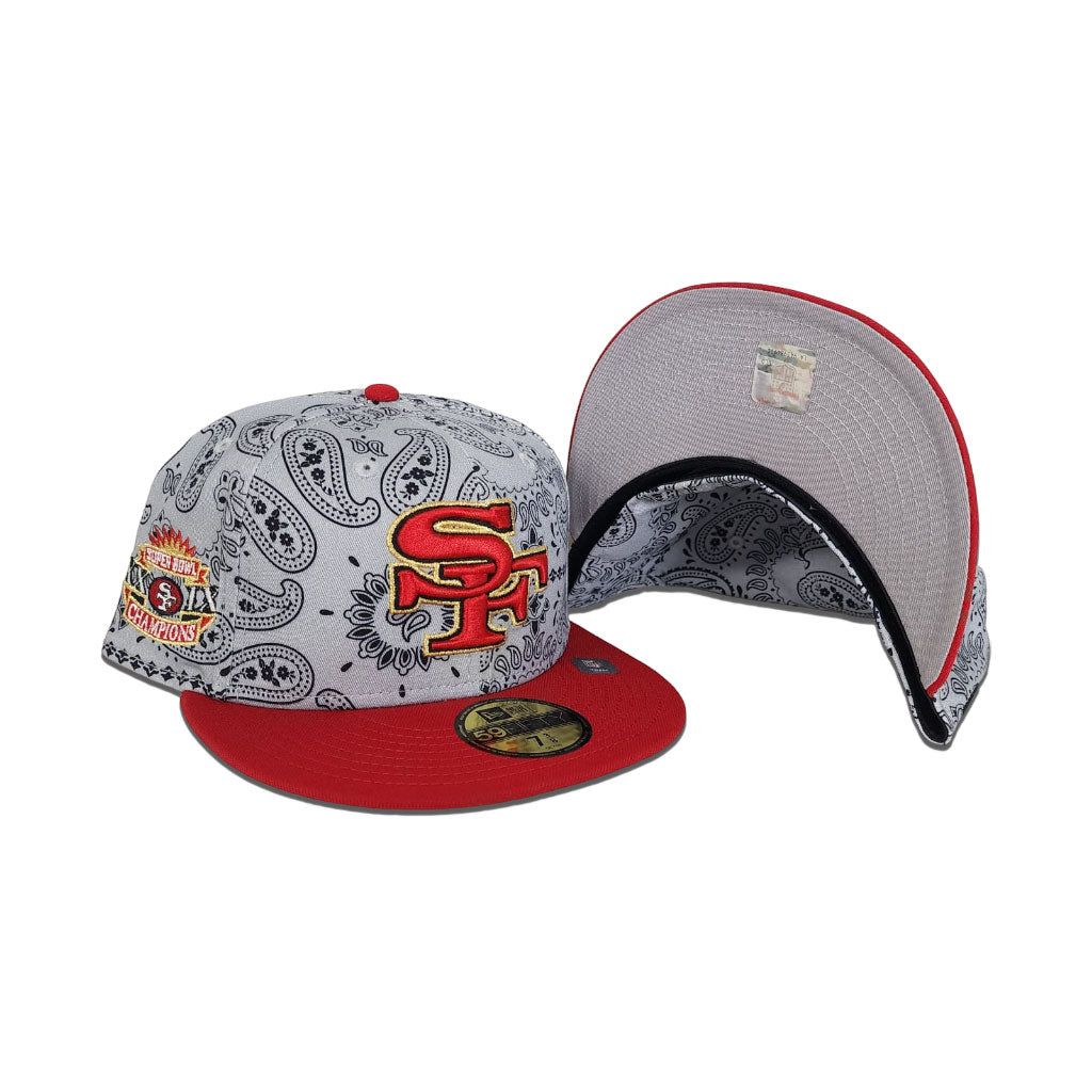 Gray Paisley San Francisco 49ers Red Visor Gray Bottom Super Bowl XXIX Champions Side Patch New Era 59Fifty Fitted