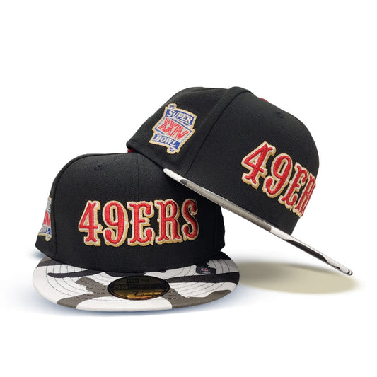 Black San Francisco 49ers Urban Camo Visor Gray Bottom XXIV Super Bowl Side Patch New Era 59Fifty Fitted