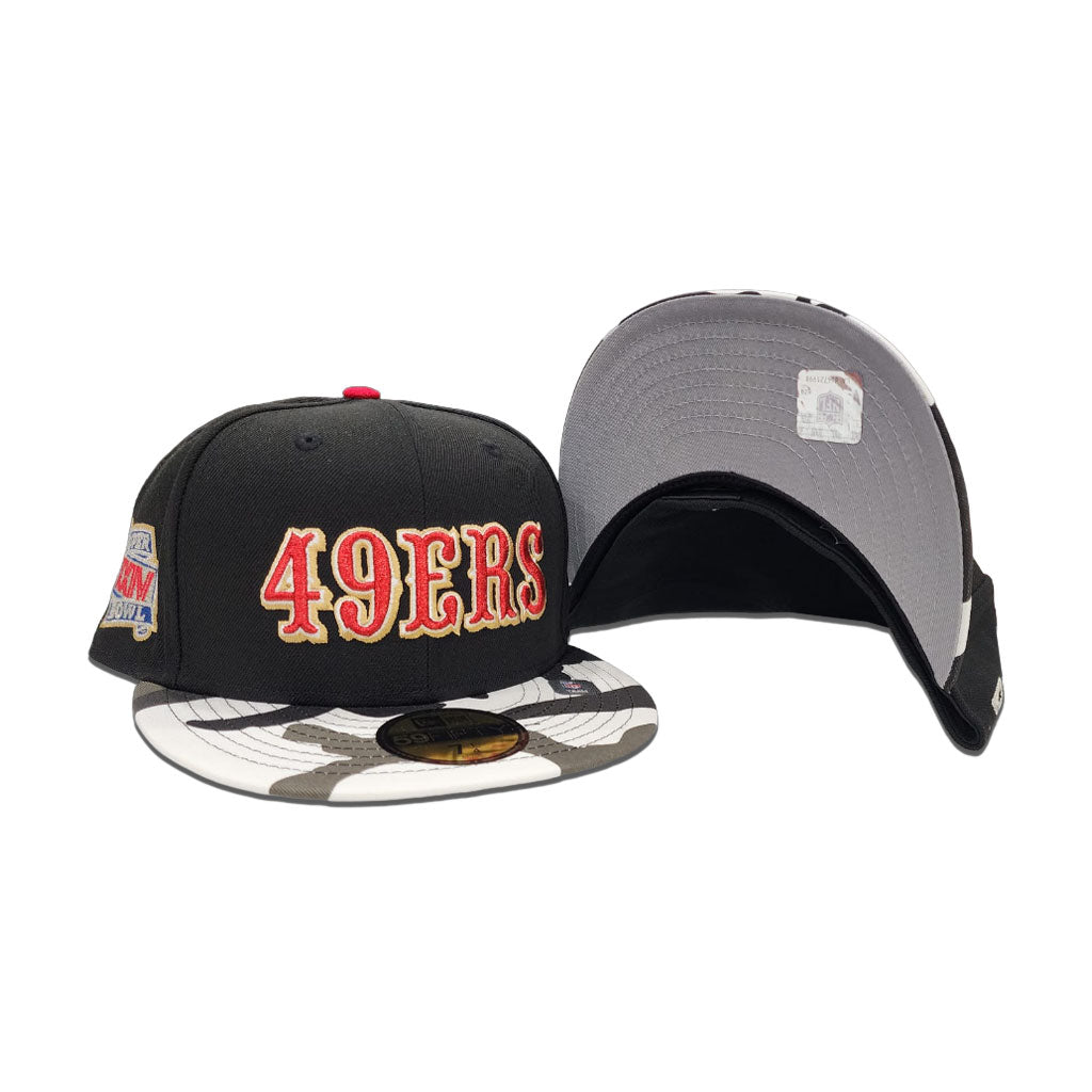 Black San Francisco 49ers Urban Camo Visor Gray Bottom XXIV Super Bowl Side Patch New Era 59Fifty Fitted