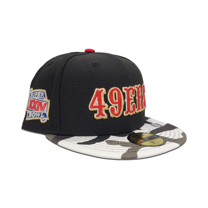 Black San Francisco 49ers Urban Camo Visor Gray Bottom XXIV Super Bowl Side Patch New Era 59Fifty Fitted