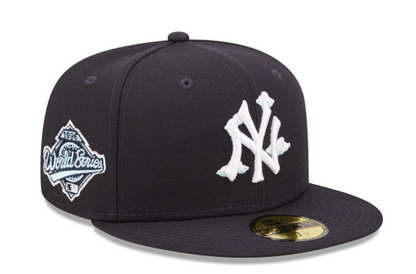 Navy Blue New York Yankees 1996 World Series Side Patch Icy Blue Bottom New Era Comic Cloud 59FIFTY Fitted