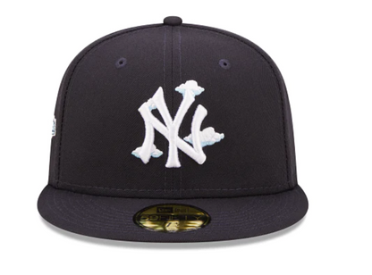 Navy Blue New York Yankees 1996 World Series Side Patch Icy Blue Bottom New Era Comic Cloud 59FIFTY Fitted