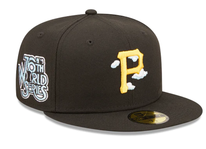 Black Pittsburgh Pirates Icy Blue Bottom 76th World Series Side Patch New Era Comic Cloud  59Fifty Fitted