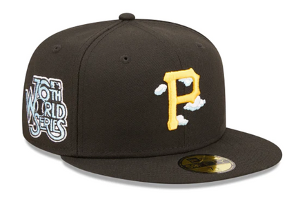 Black Pittsburgh Pirates Icy Blue Bottom 76th World Series Side Patch New Era Comic Cloud  59Fifty Fitted
