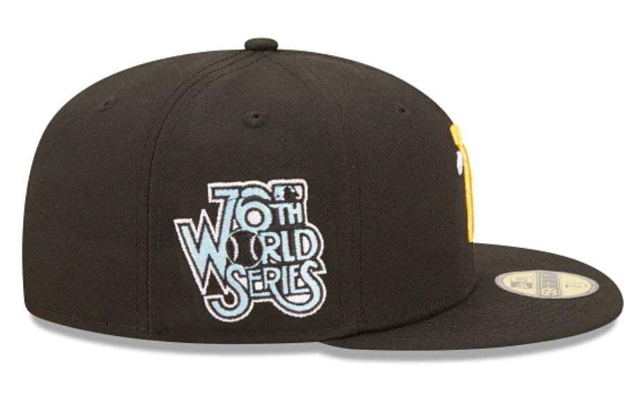 Black Pittsburgh Pirates Icy Blue Bottom 76th World Series Side Patch New Era Comic Cloud  59Fifty Fitted