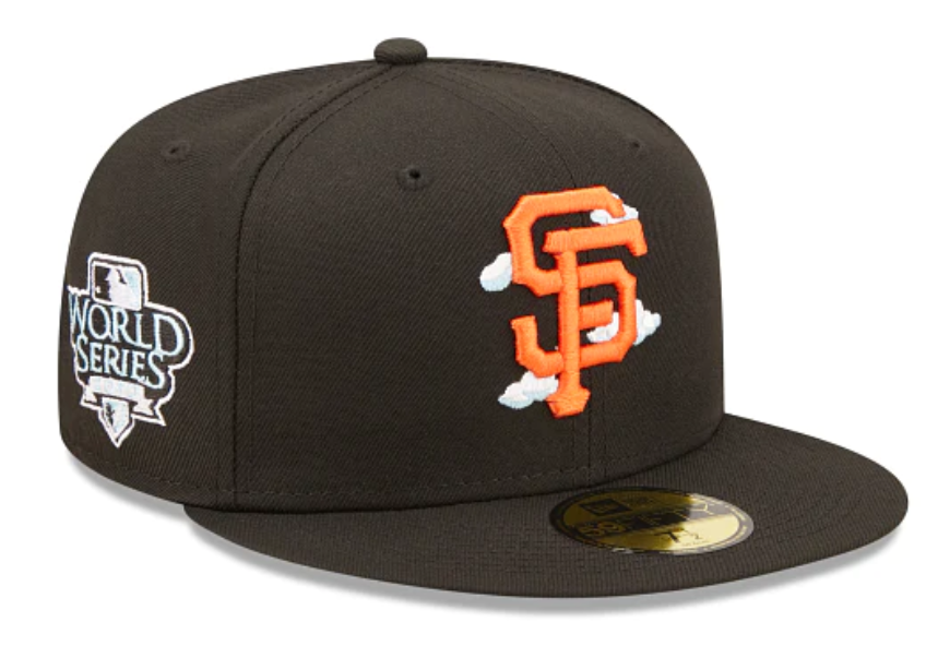 Black San Francisco Giants Icy Blue Bottom 2010 World Series Side Patch New Era Comic Cloud  59Fifty Fitted