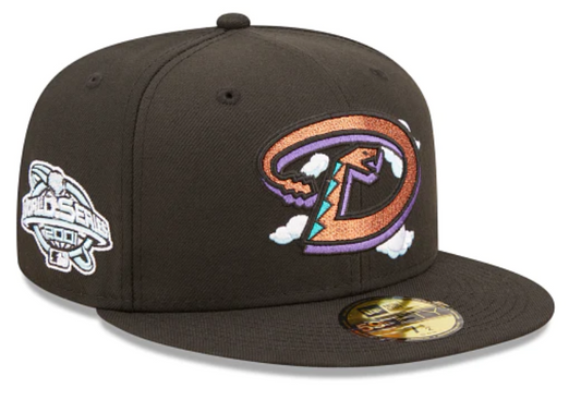 Black Arizona Diamondbacks Icy Blue Bottom 2001 World Series Side Patch New Era Comic Cloud  59Fifty Fitted