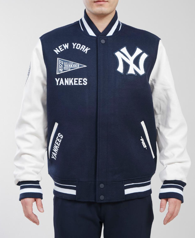 Navy Blue New York Yankees Pro Standard Logo 1927 Flag Wool Varsity Heavy Jacket