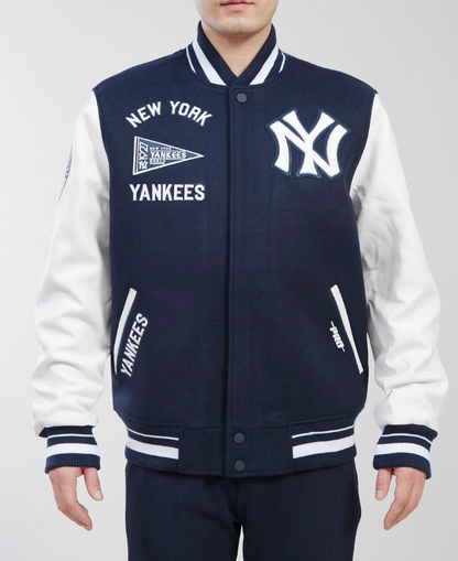Navy Blue New York Yankees Pro Standard Logo 1927 Flag Wool Varsity Heavy Jacket