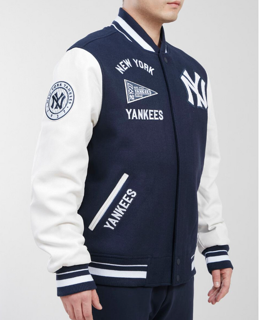 Navy Blue New York Yankees Pro Standard Logo 1927 Flag Wool Varsity Heavy Jacket