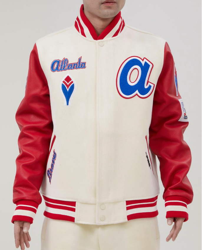 Off White Red Atlanta Braves Pro Standard Logo Wool Varsity Heavy Jacket
