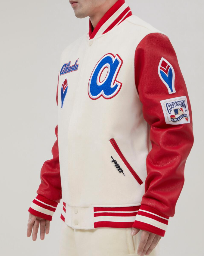 Off White Red Atlanta Braves Pro Standard Logo Wool Varsity Heavy Jacket