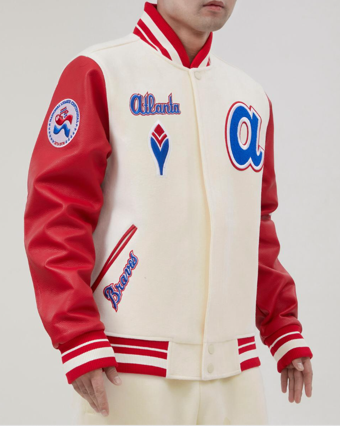 Off White Red Atlanta Braves Pro Standard Logo Wool Varsity Heavy Jacket