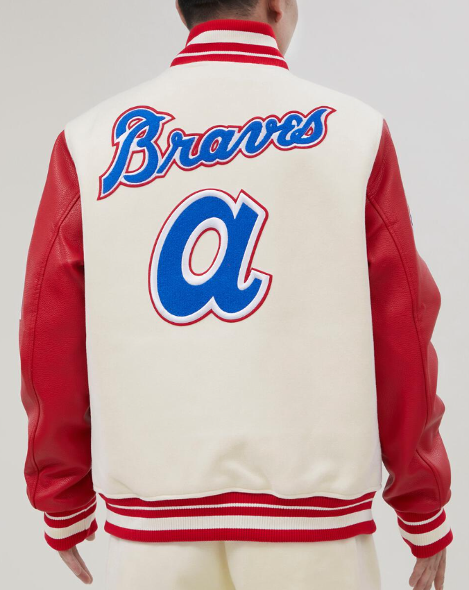 Off White Red Atlanta Braves Pro Standard Logo Wool Varsity Heavy Jacket