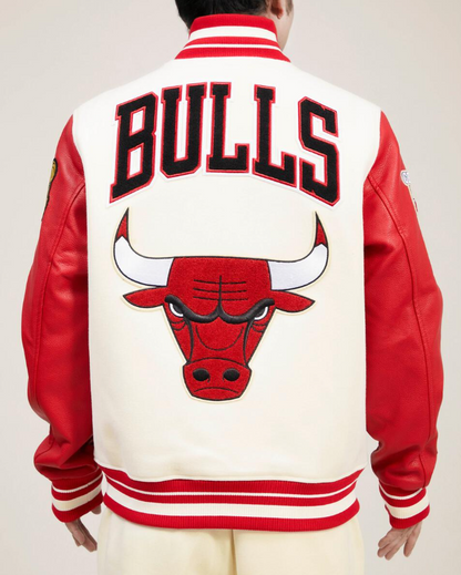 Off White Red Chicago Bulls Pro Standard Logo Wool Varsity Heavy Jacket
