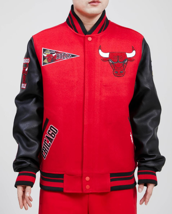 Red Black Chicago Bulls Pro Standard Flag Logo Wool Varsity Heavy Jacket