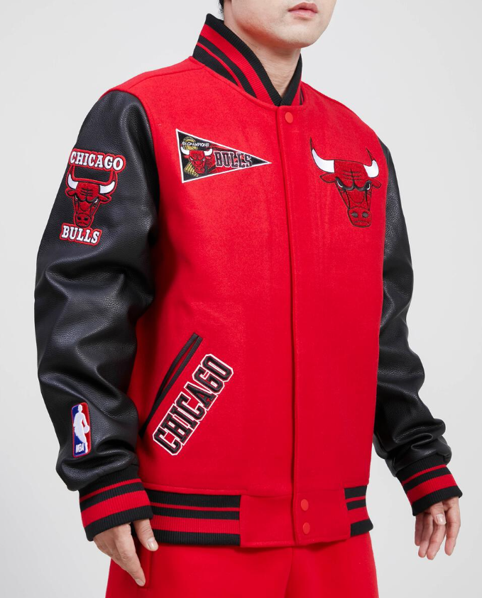 Red Black Chicago Bulls Pro Standard Flag Logo Wool Varsity Heavy Jacket