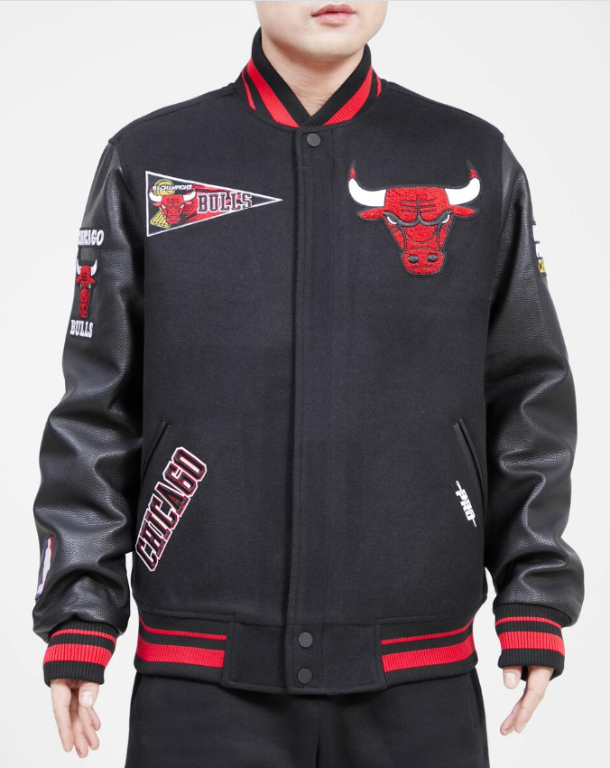Black Chicago Bulls Pro Standard Flag Logo Wool Varsity Heavy Jacket