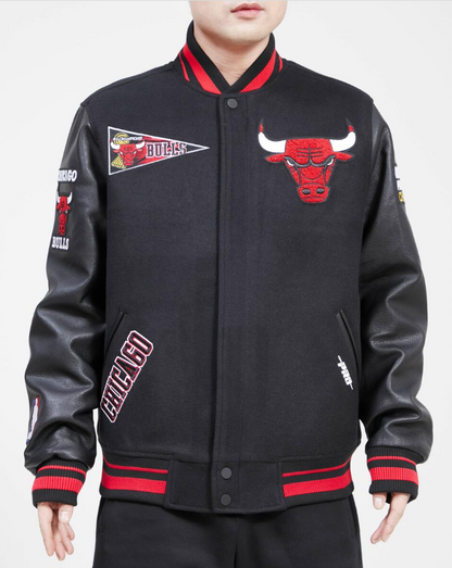 Black Chicago Bulls Pro Standard Flag Logo Wool Varsity Heavy Jacket