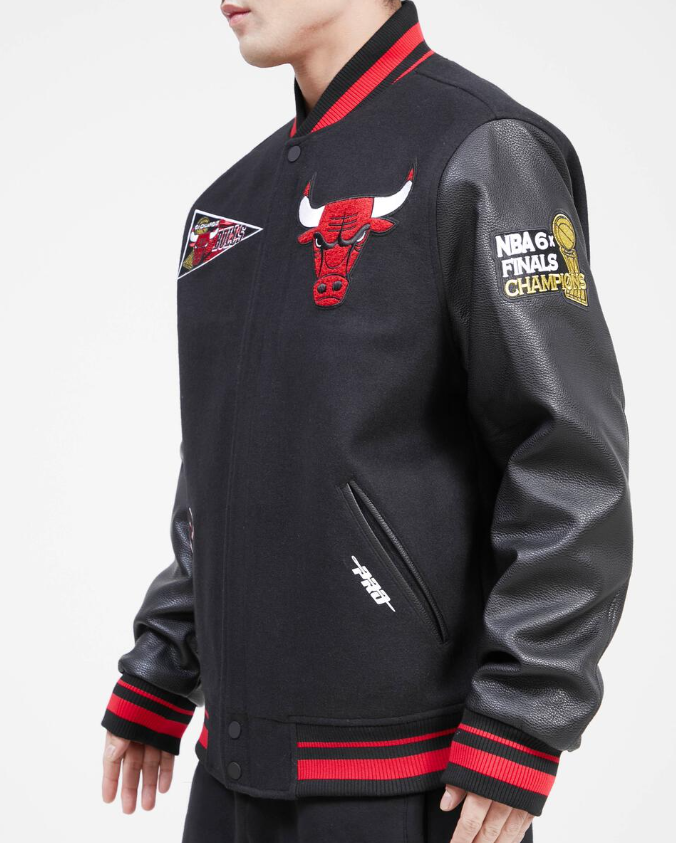 Black Chicago Bulls Pro Standard Flag Logo Wool Varsity Heavy Jacket