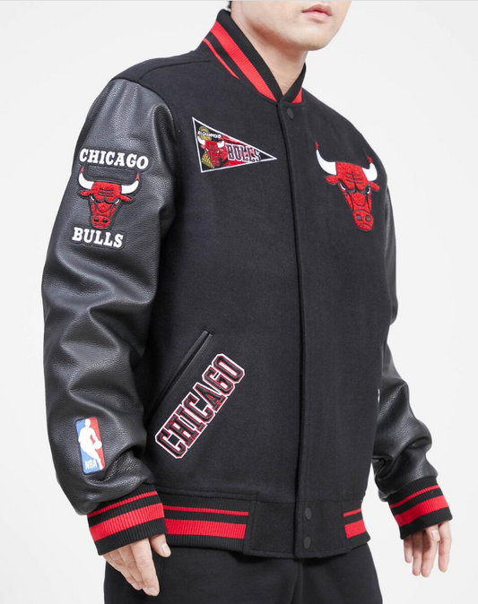 Black Chicago Bulls Pro Standard Flag Logo Wool Varsity Heavy Jacket