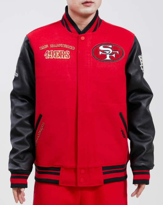 Red Black San Francisco 49ers Pro Standard Logo Wool Varsity Heavy Jacket