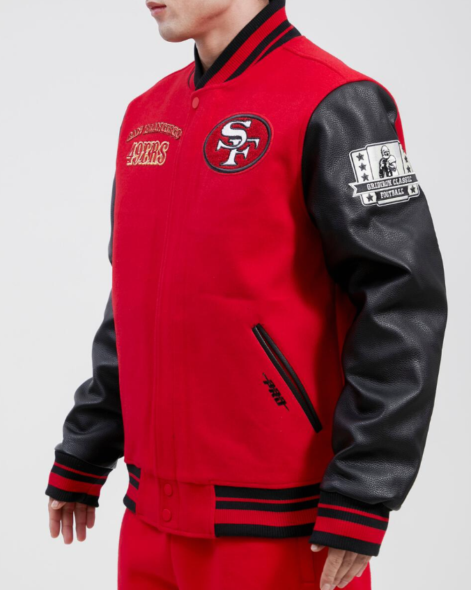 Red Black San Francisco 49ers Pro Standard Logo Wool Varsity Heavy Jacket
