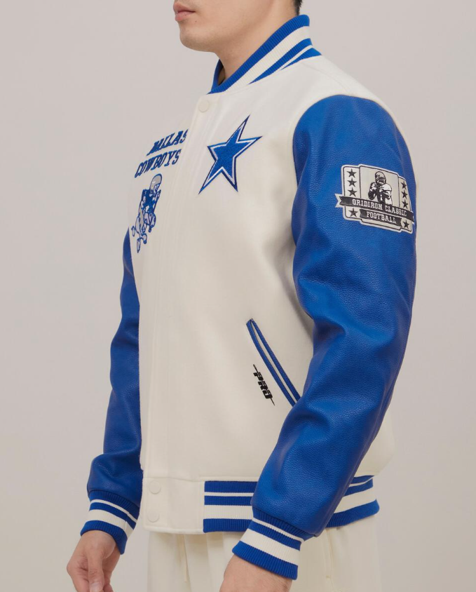 Off White Royal Blue Dallas Cowboys Pro Standard Logo Wool Varsity Heavy Jacket