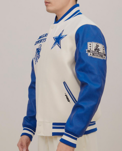 Off White Royal Blue Dallas Cowboys Pro Standard Logo Wool Varsity Heavy Jacket