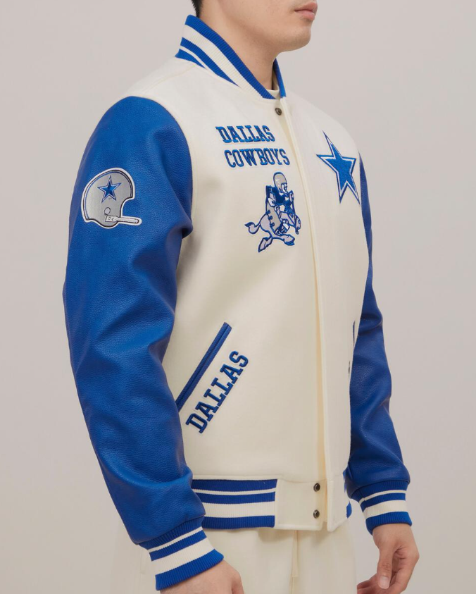 Off White Royal Blue Dallas Cowboys Pro Standard Logo Wool Varsity Heavy Jacket