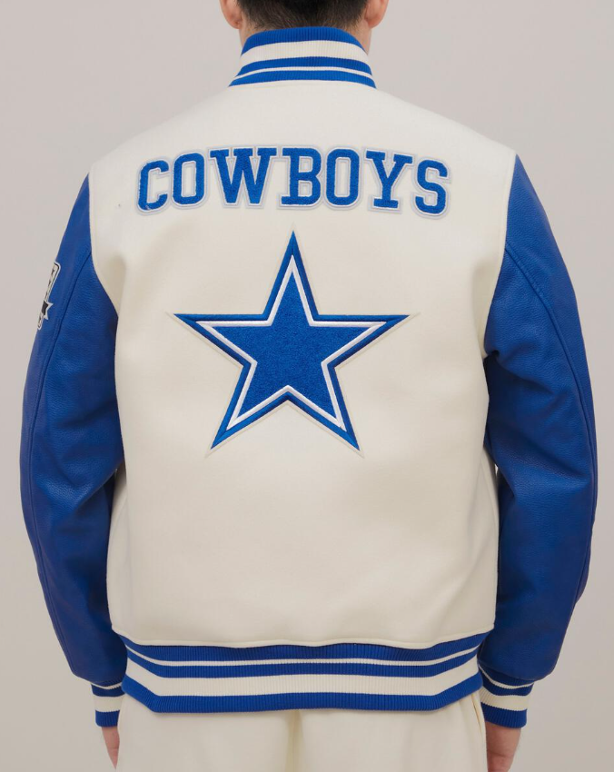 Off White Royal Blue Dallas Cowboys Pro Standard Logo Wool Varsity Heavy Jacket
