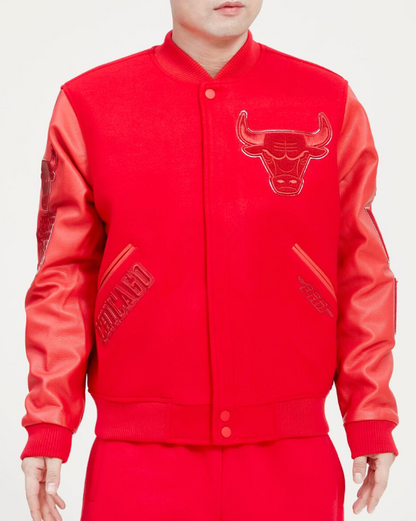 Triple Red Chicago Bulls Pro Standard Logo Mashup Wool Varsity Heavy Jacket
