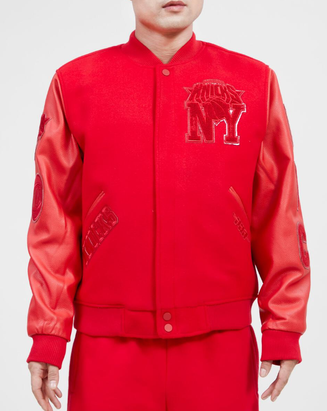 Triple Red New York Knicks Pro Standard Logo Mashup Wool Varsity Heavy Jacket