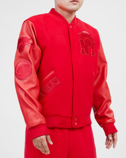 Triple Red New York Knicks Pro Standard Logo Mashup Wool Varsity Heavy Jacket