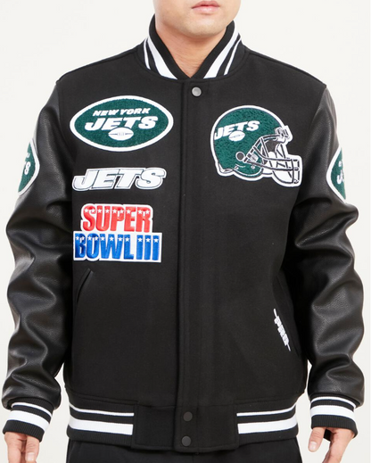 Black New York Jets Pro Standard Mashup Logo Wool Varsity Heavy Jacket
