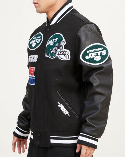 Black New York Jets Pro Standard Mashup Logo Wool Varsity Heavy Jacket