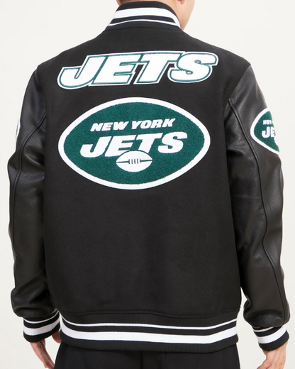 Black New York Jets Pro Standard Mashup Logo Wool Varsity Heavy Jacket