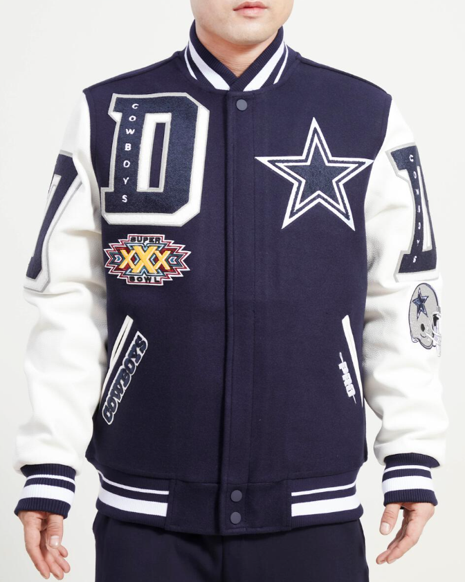 Navy Blue Dallas Cowboys Pro Standard Mashup Logo Wool Varsity Heavy Jacket
