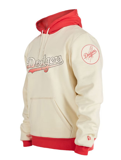 Off White Los Angeles Dodgers New Era Lava Red Color Pack Team Front & Back Pullover Hoodie