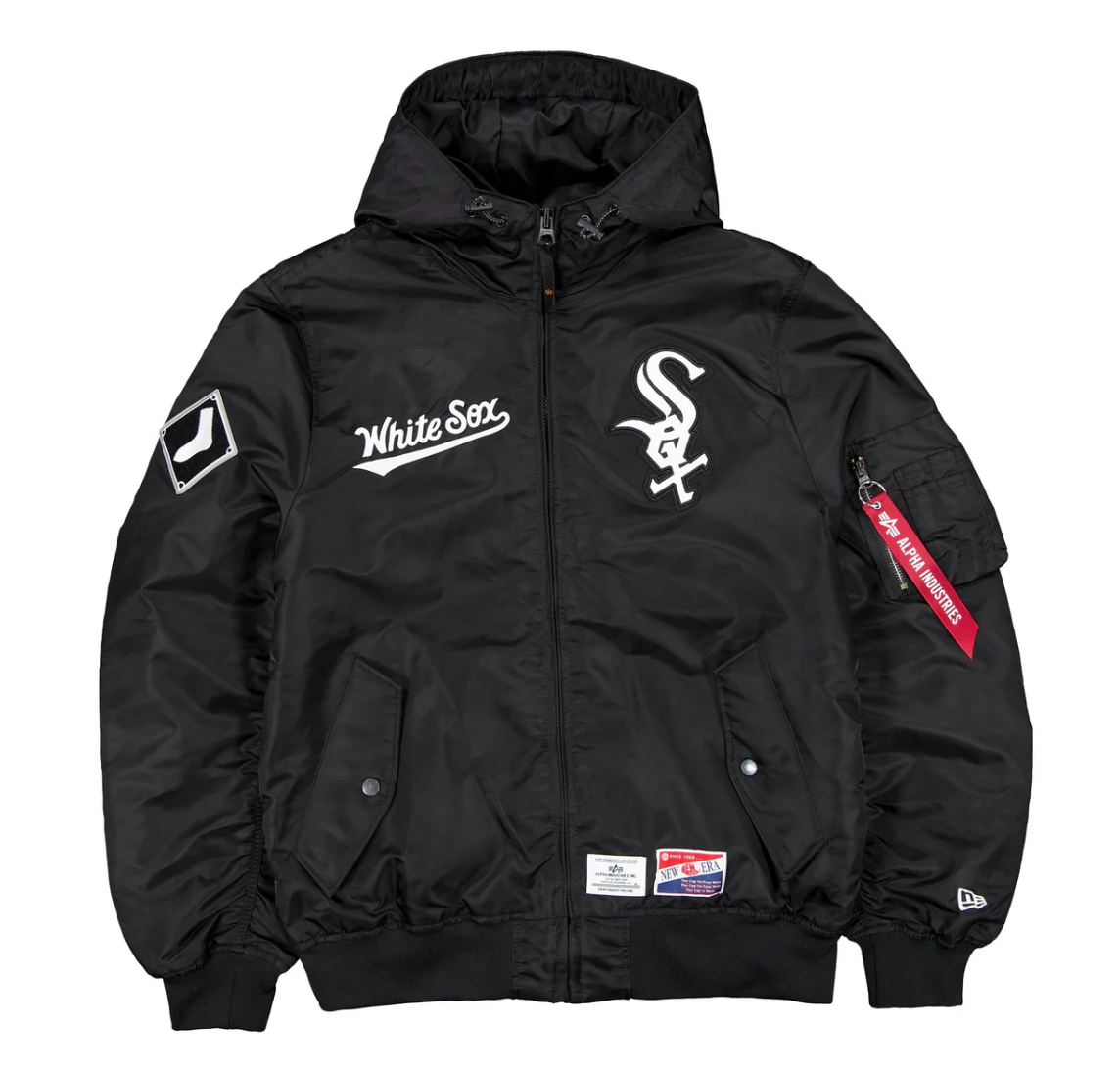 Black Chicago White Sox Alpha Industries X New Era L-2B Hooded Bomber Jacket